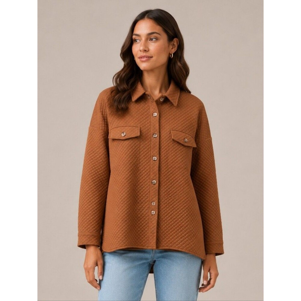 Zesica Quilted Button-Front Shacket in Camel - NWT